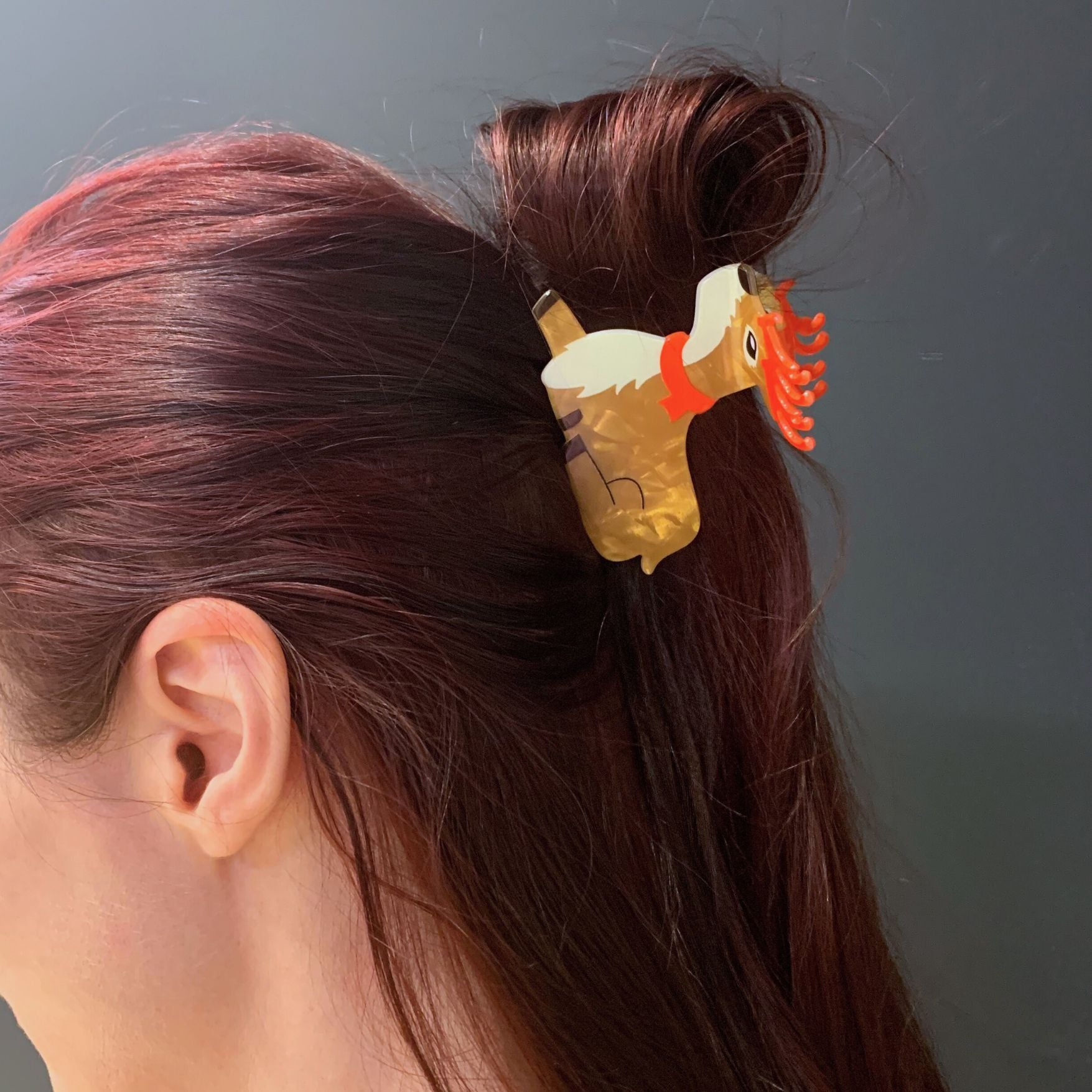 Velvet Claws Shaped Reindeer with Red Antlers Hair Clip | Claw Clip in Velvet Travel Bag