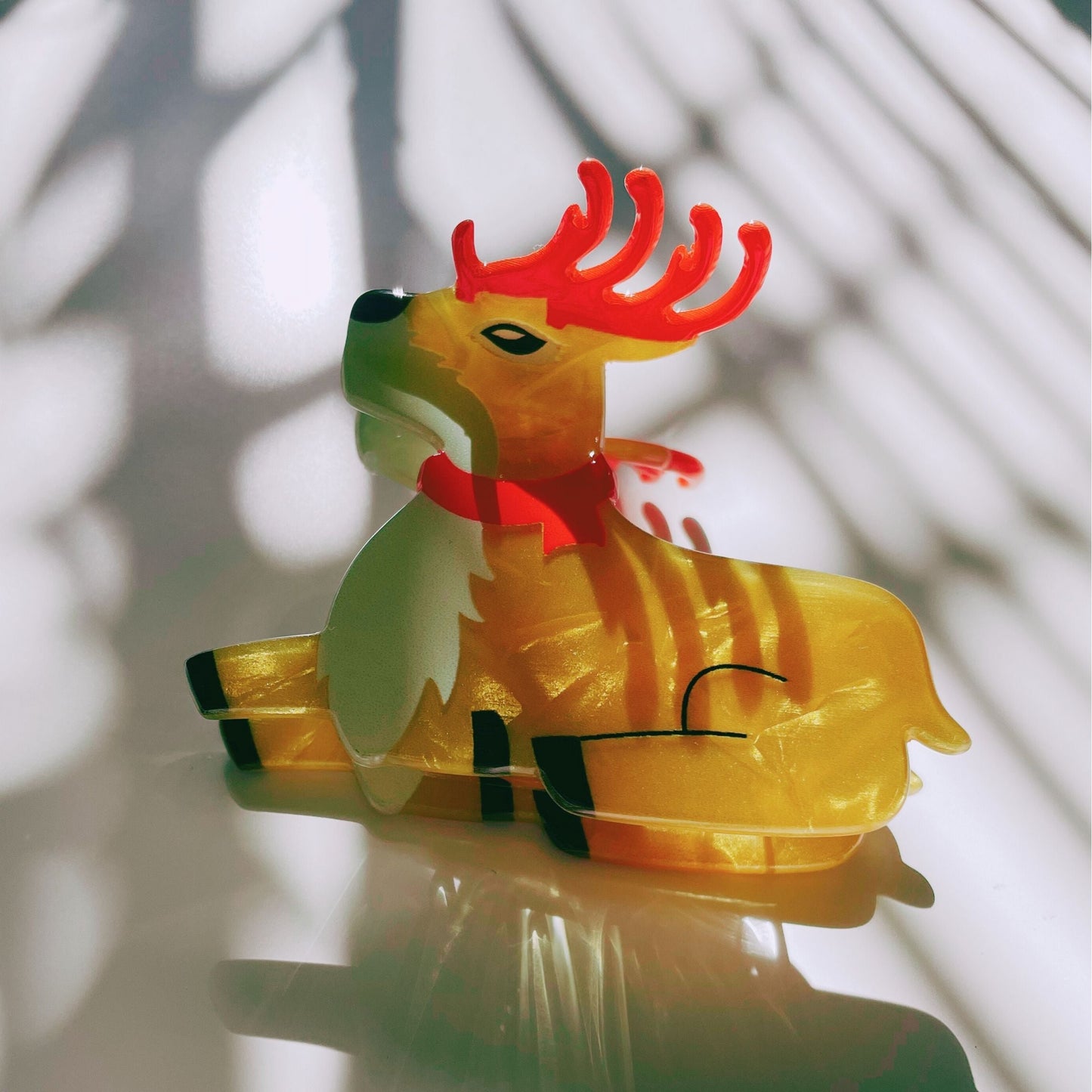 Velvet Claws Shaped Reindeer with Red Antlers Hair Clip | Claw Clip in Velvet Travel Bag