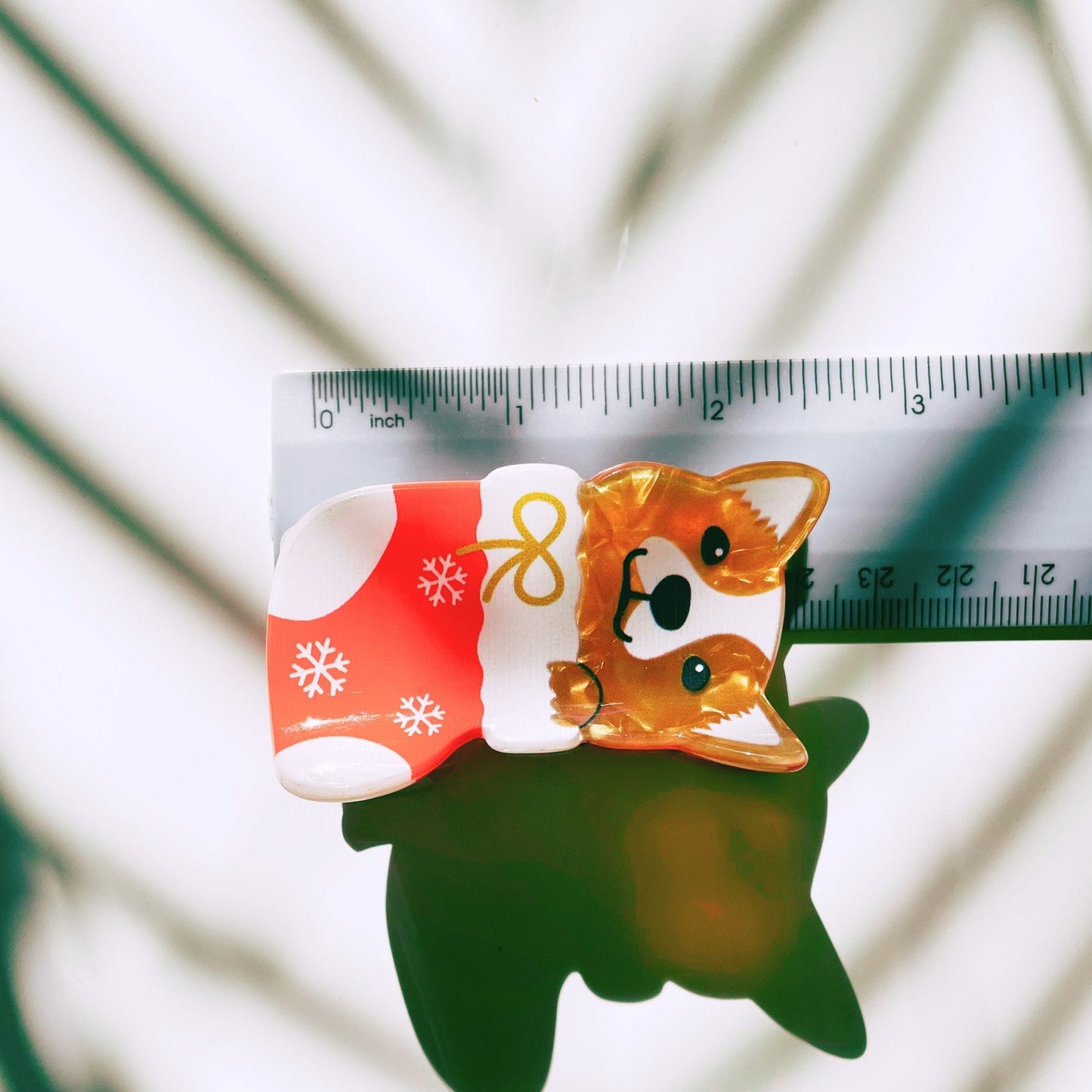 Velvet Claws Shiba Inu in a Christmas Stocking Hair Claw | Claw Clip in Velvet Travel Bag