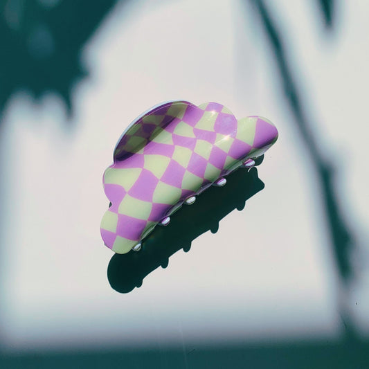 Velvet Claws Small Hair Clip | Checkered Disco Cloud in Lilac | Claw Clip in Velvet Travel Bag