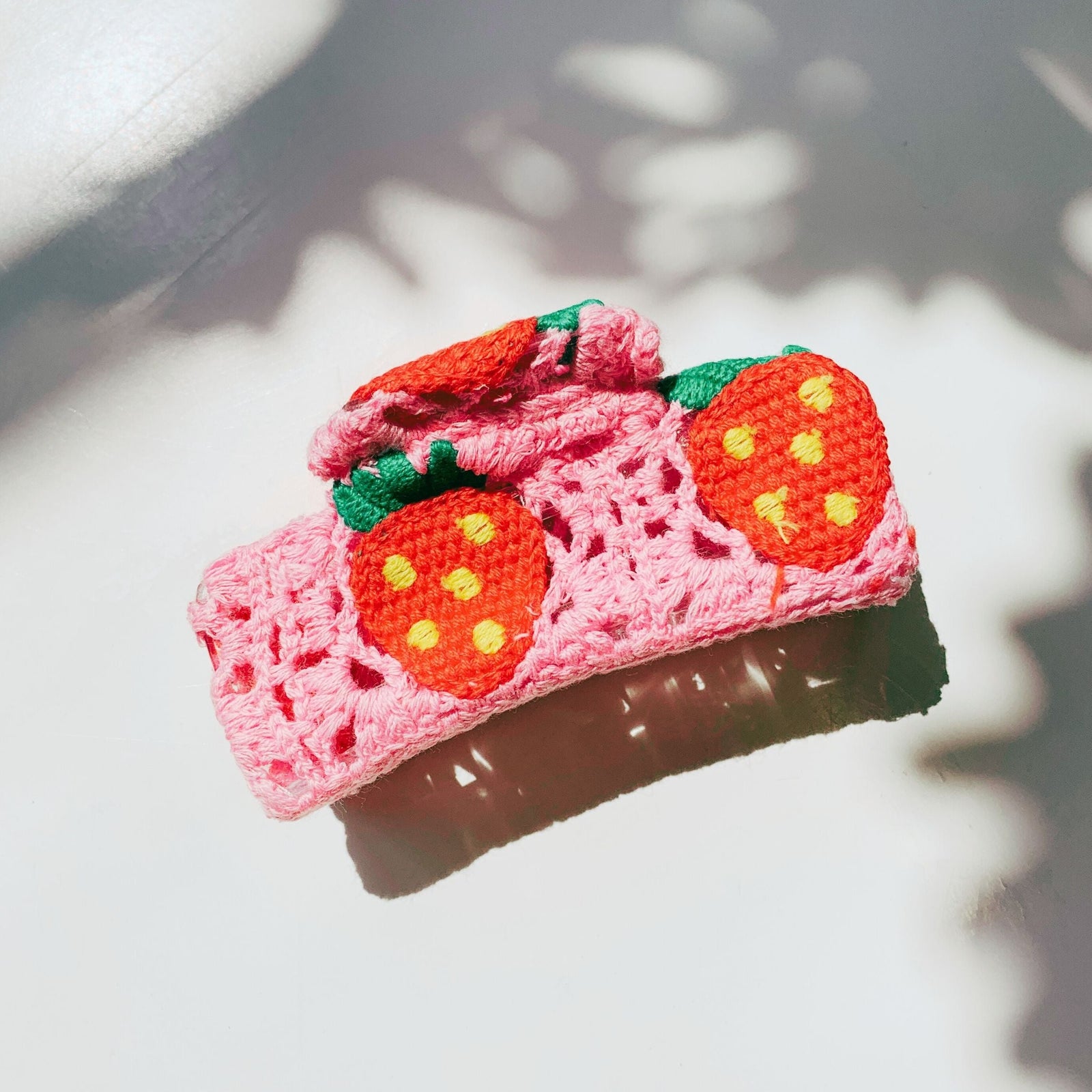 Velvet Claws Strawberry Granny Square Hair Claw | Claw Clip in Velvet Travel Bag