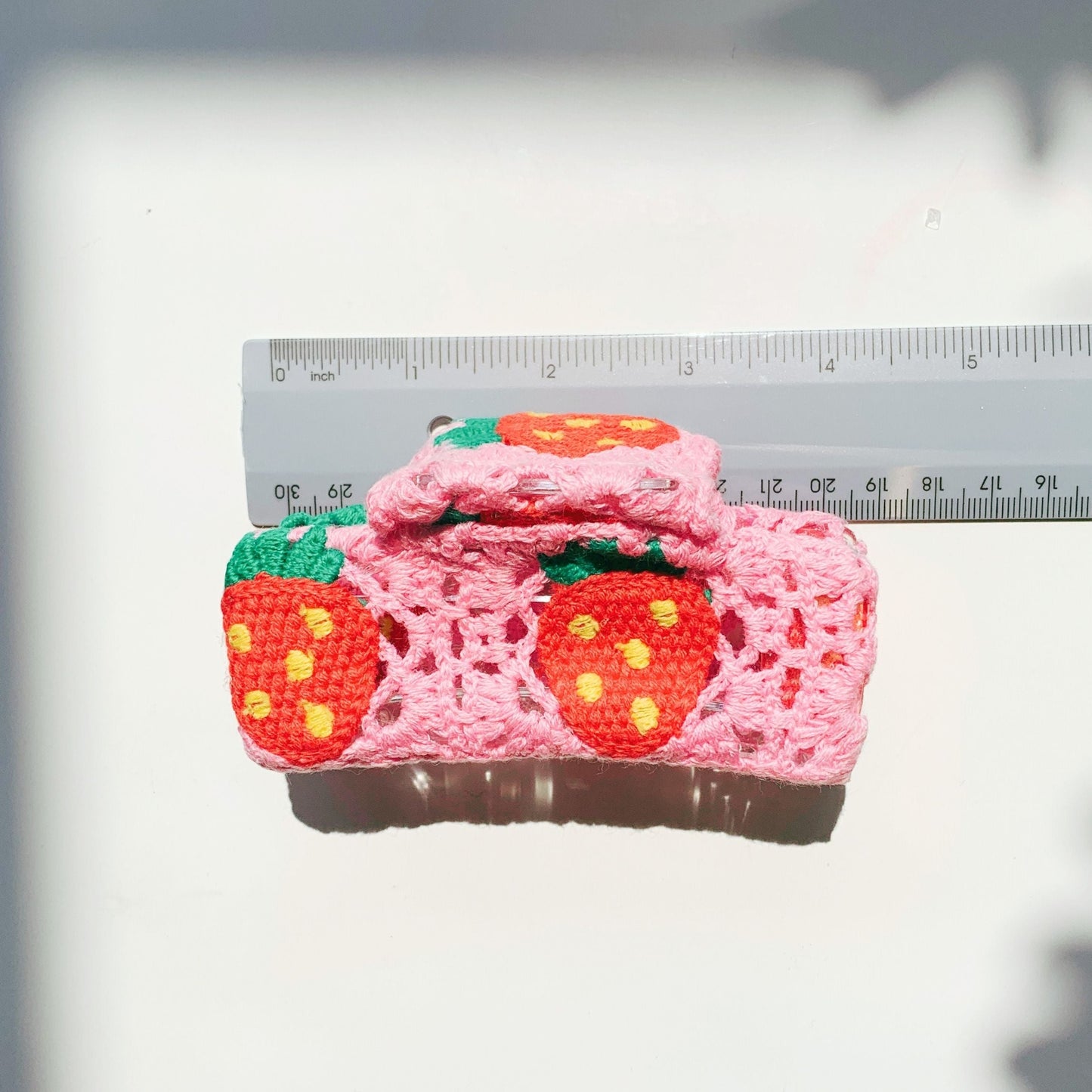 Velvet Claws Strawberry Granny Square Hair Claw | Claw Clip in Velvet Travel Bag