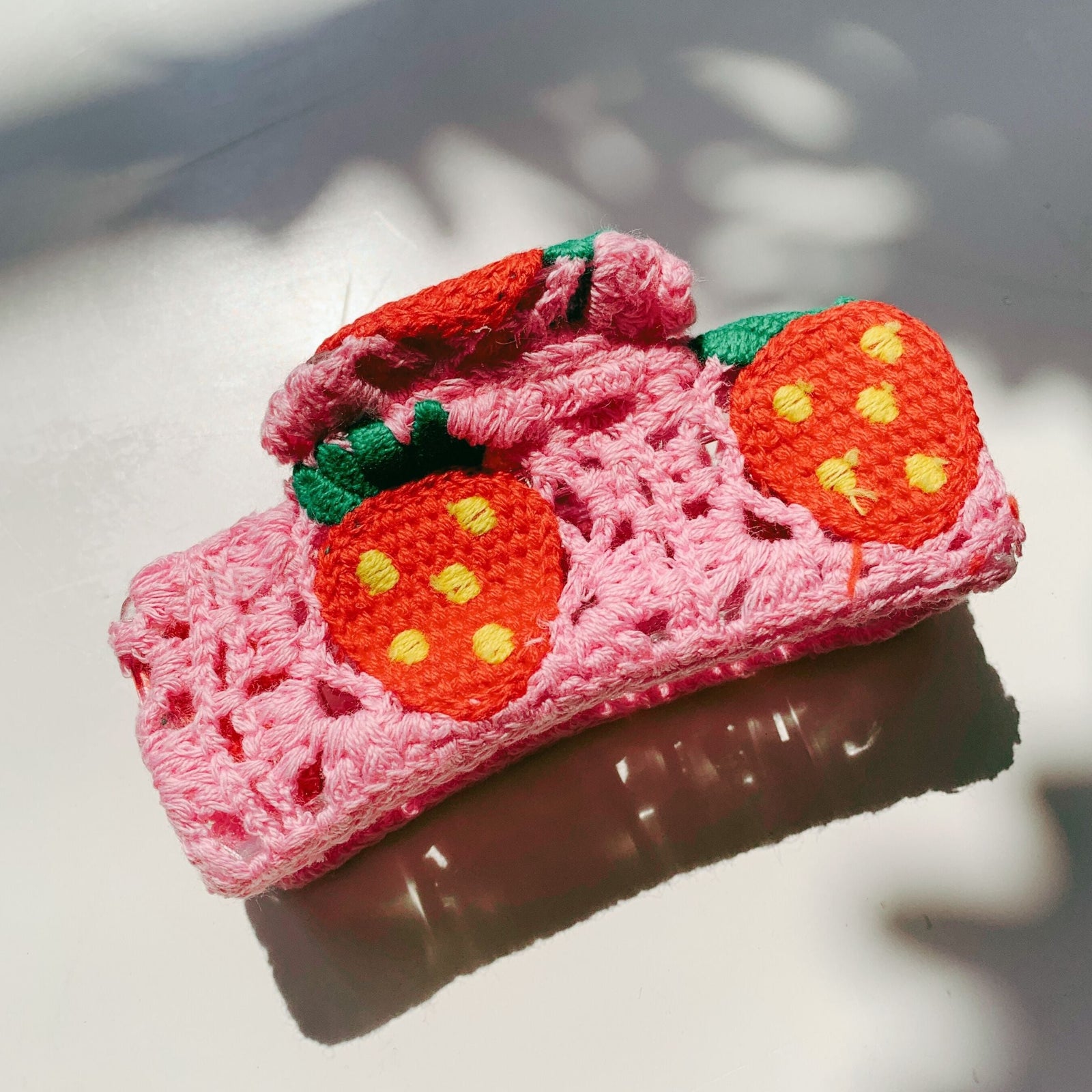 Velvet Claws Strawberry Granny Square Hair Claw | Claw Clip in Velvet Travel Bag