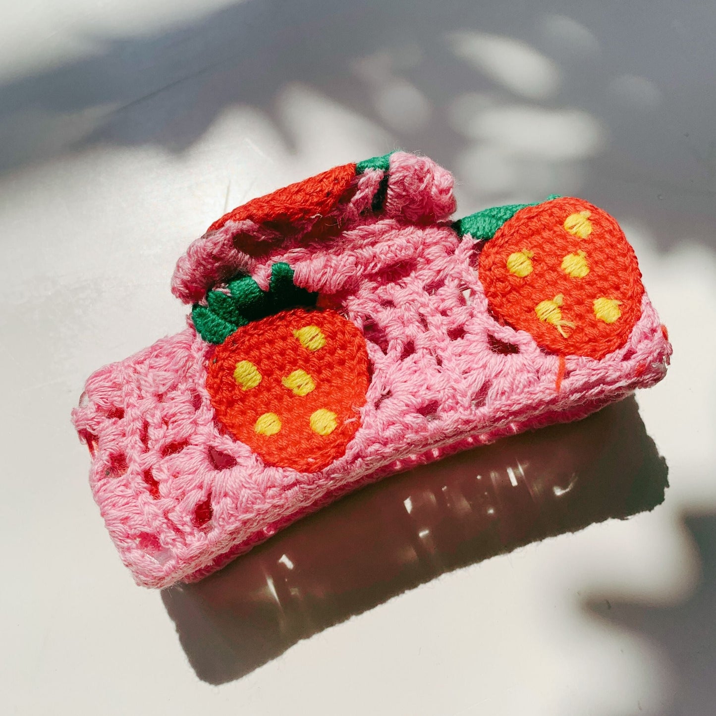 Velvet Claws Strawberry Granny Square Hair Claw | Claw Clip in Velvet Travel Bag