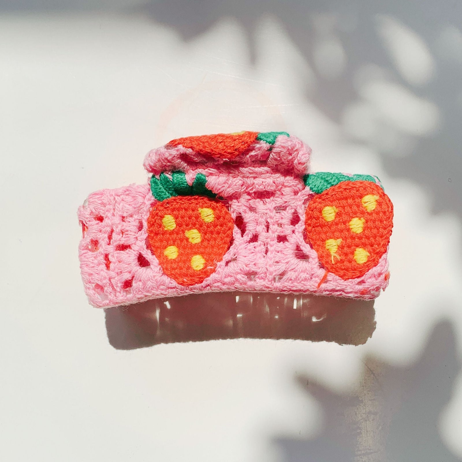 Velvet Claws Strawberry Granny Square Hair Claw | Claw Clip in Velvet Travel Bag