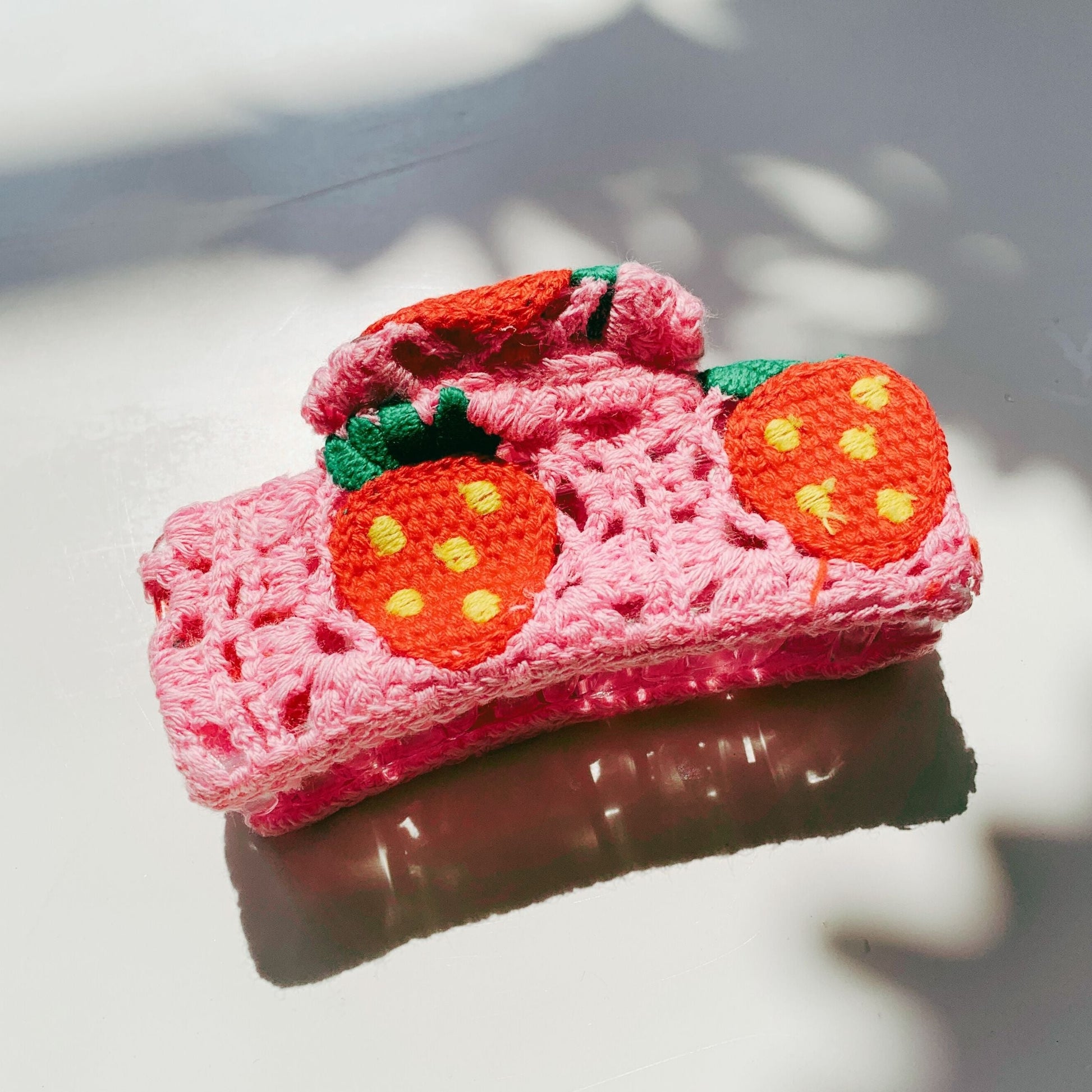 Velvet Claws Strawberry Granny Square Hair Claw | Claw Clip in Velvet Travel Bag