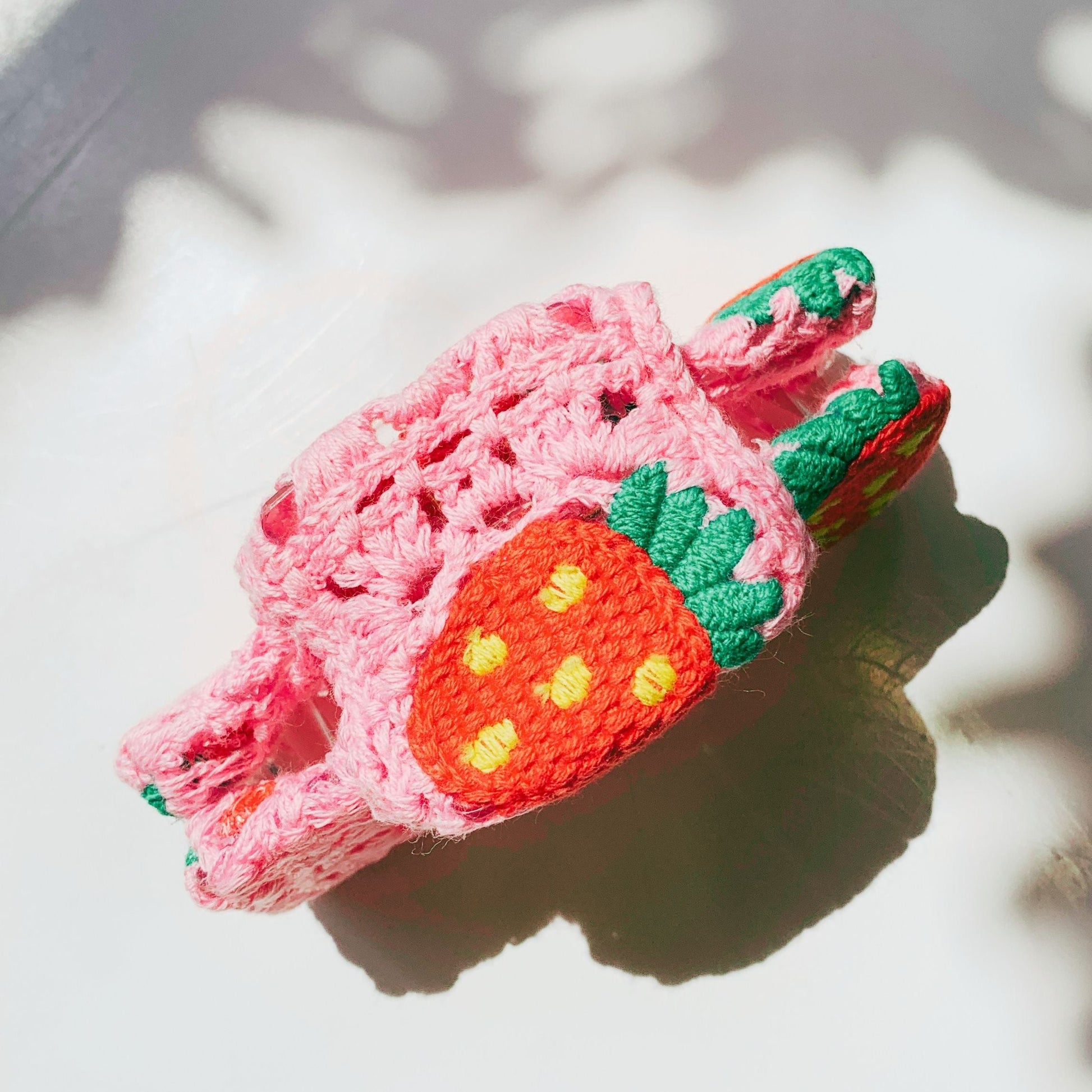 Velvet Claws Strawberry Granny Square Hair Claw | Claw Clip in Velvet Travel Bag