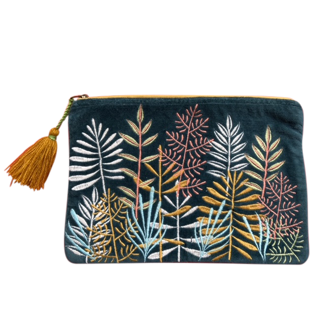 Velvet Leaf Garden Coin Purse | Embroidered Cotton Pouch & Nature-Inspired Gift for Her