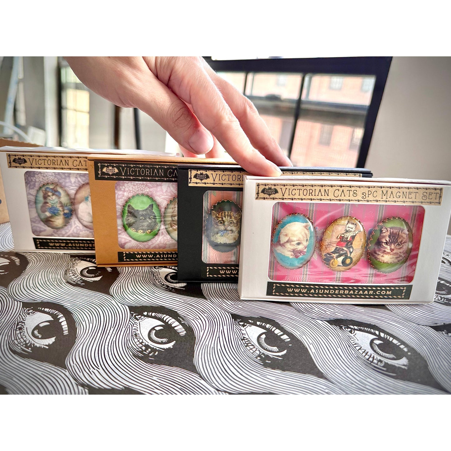 Victorian Cats 3-Piece Handmade Glass Magnets | 4 Styles