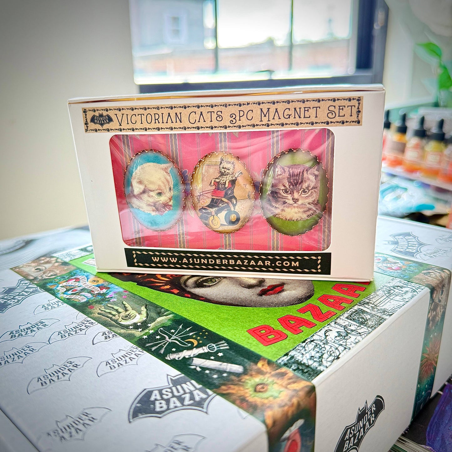 Victorian Cats 3-Piece Handmade Glass Magnets | 4 Styles