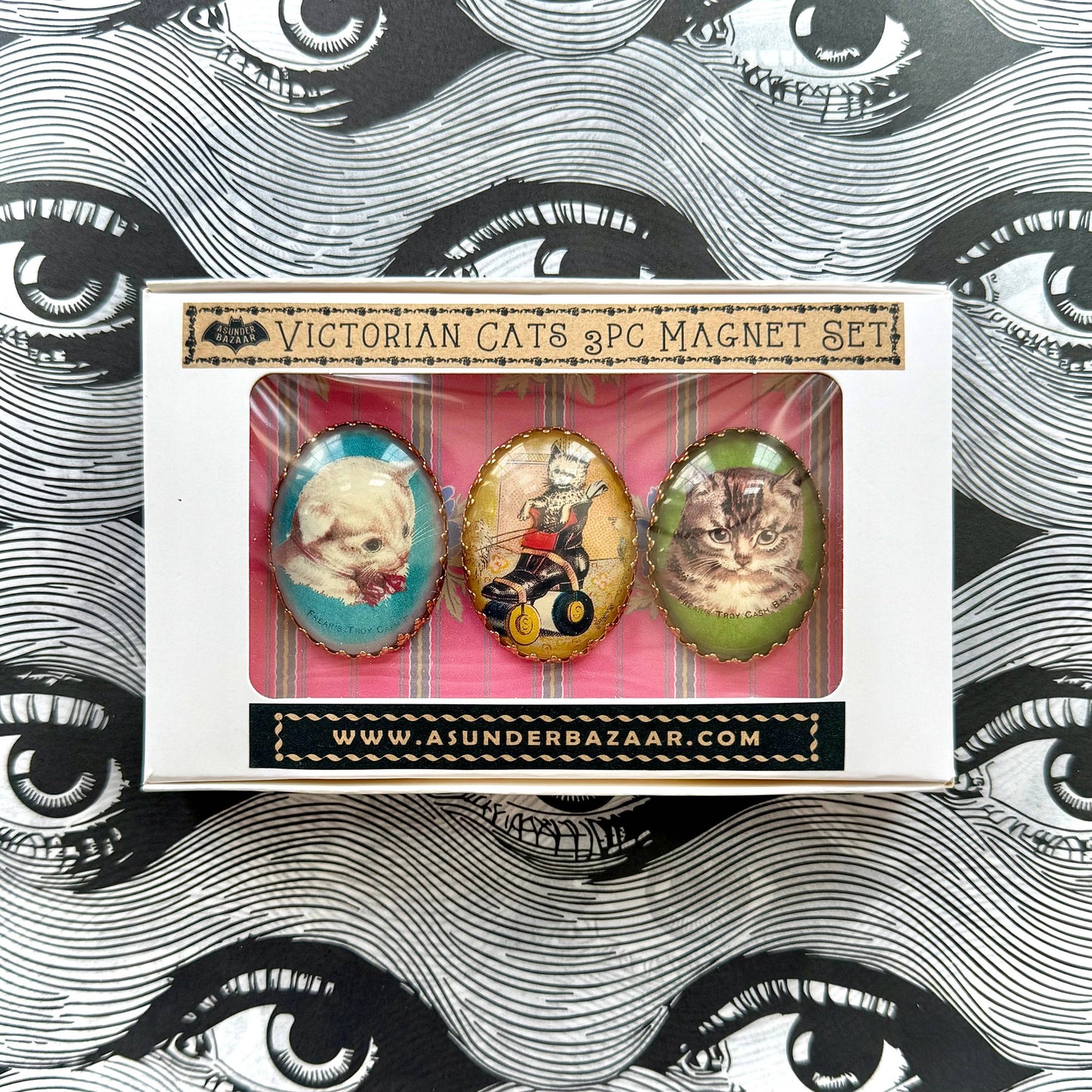 Victorian Cats 3-Piece Handmade Glass Magnets | 4 Styles