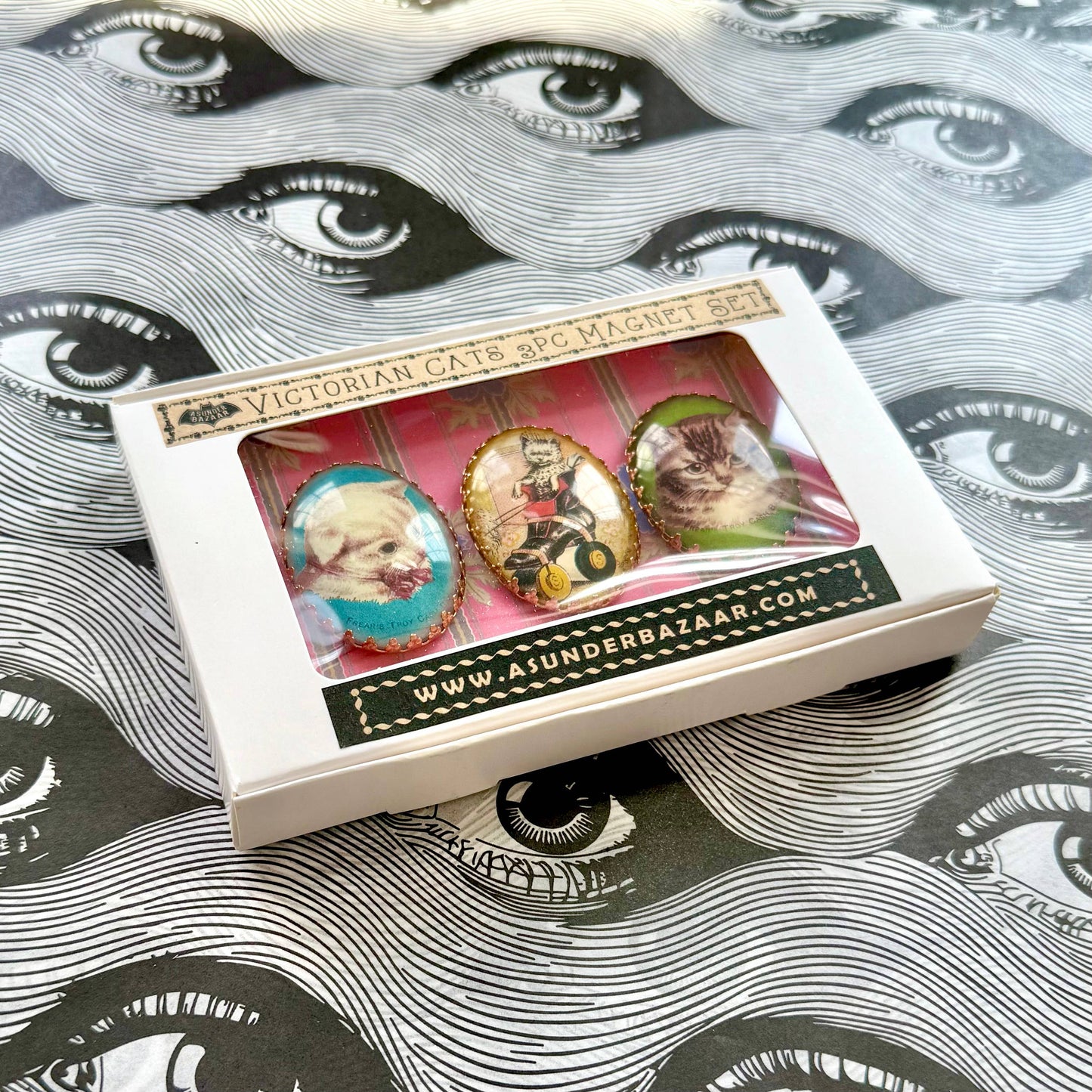 Victorian Cats 3-Piece Handmade Glass Magnets | 4 Styles