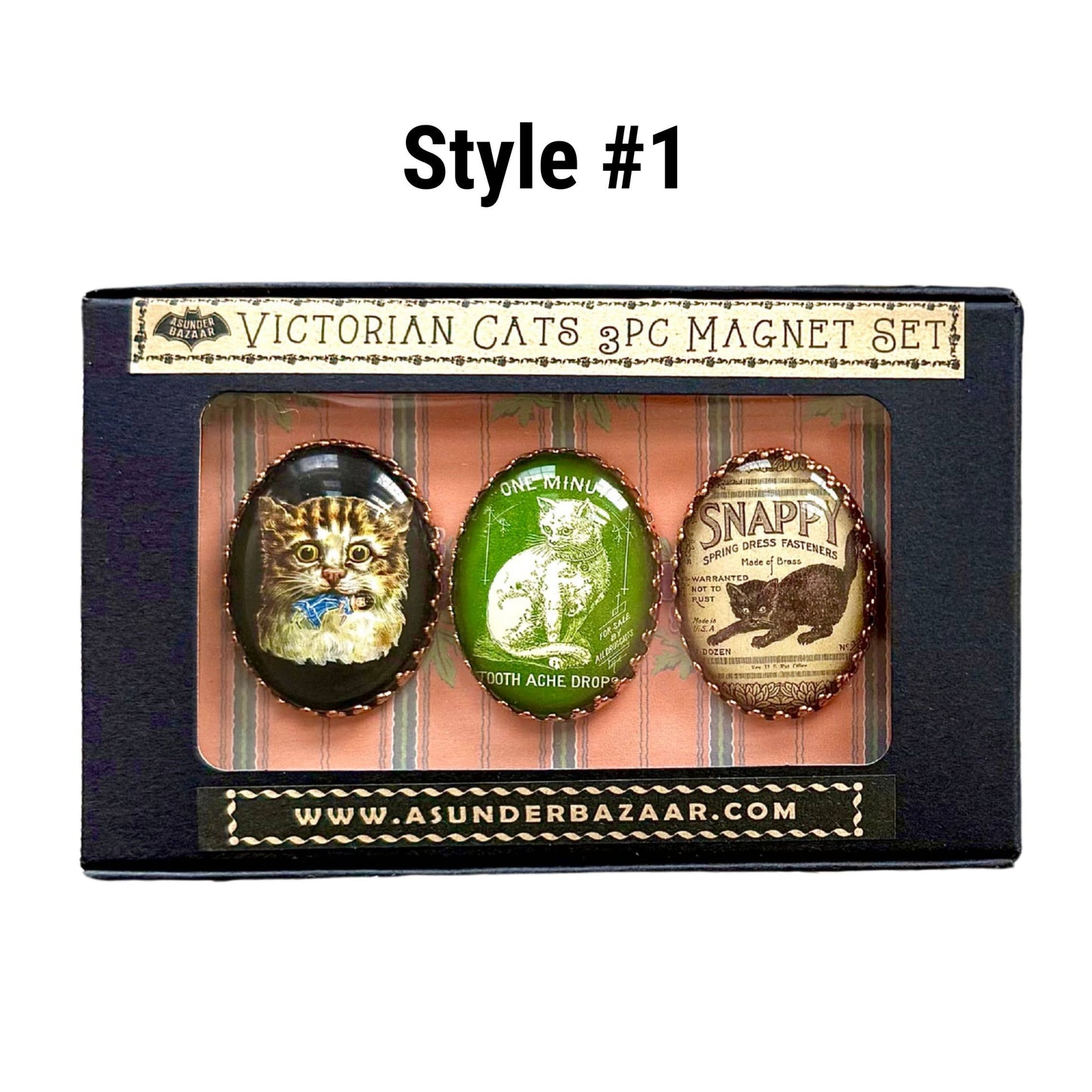 Victorian Cats 3-Piece Handmade Glass Magnets | 4 Styles