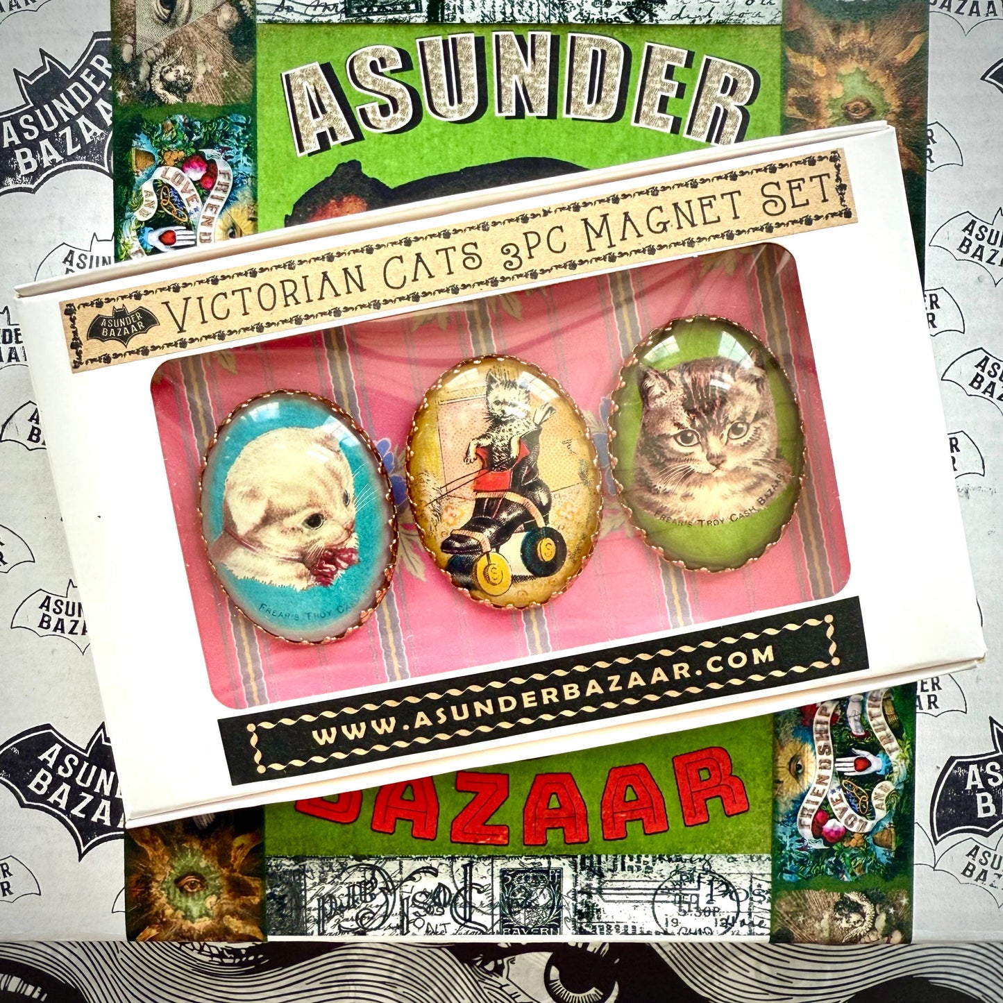 Victorian Cats 3-Piece Handmade Glass Magnets | 4 Styles