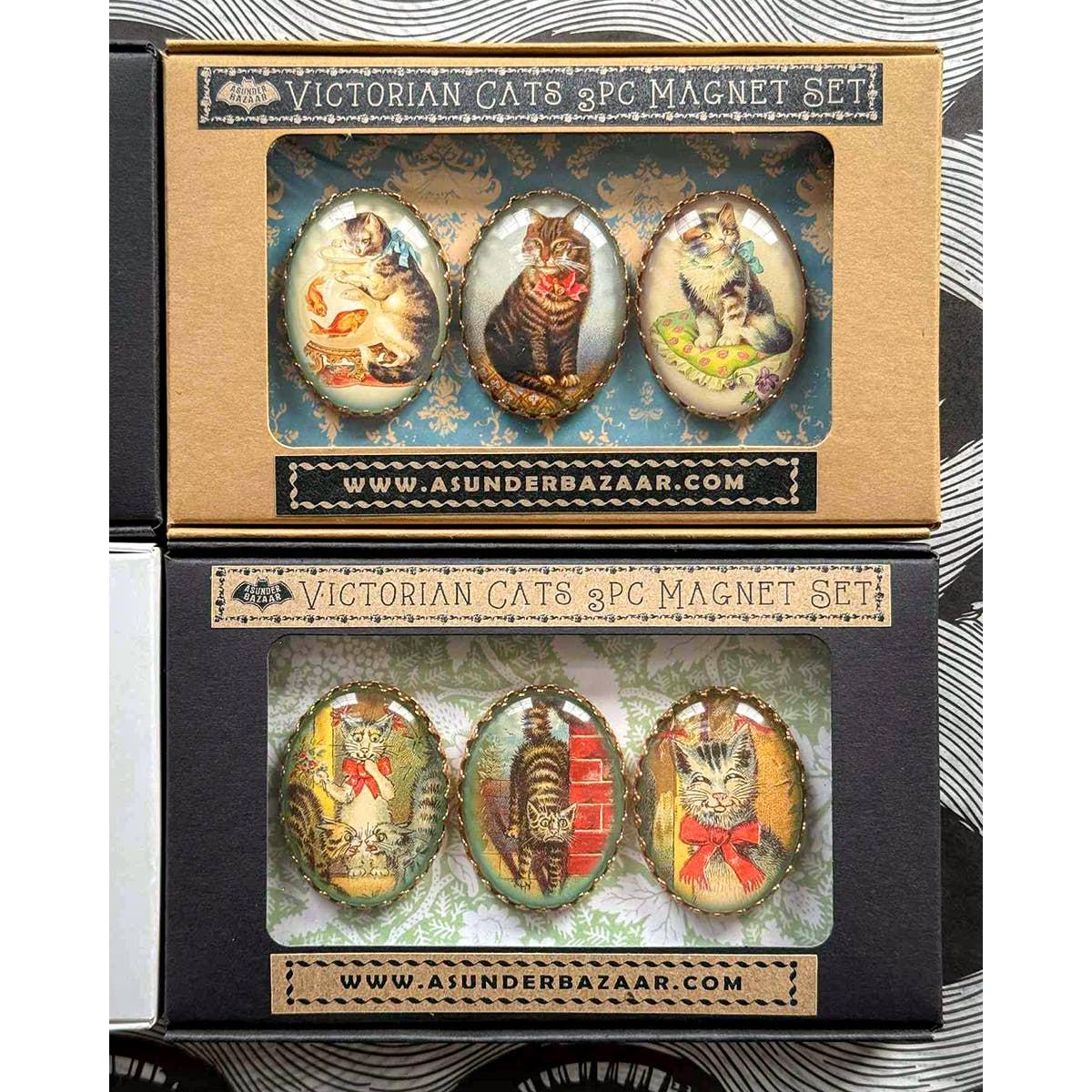 Victorian Cats 3-Piece Handmade Glass Magnets | 8 Styles