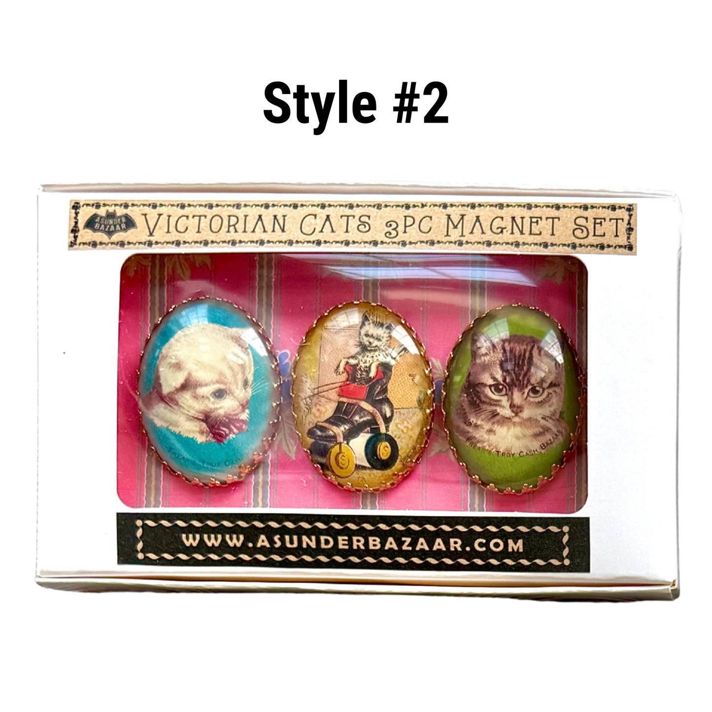 Victorian Cats 3-Piece Handmade Glass Magnets | 8 Styles