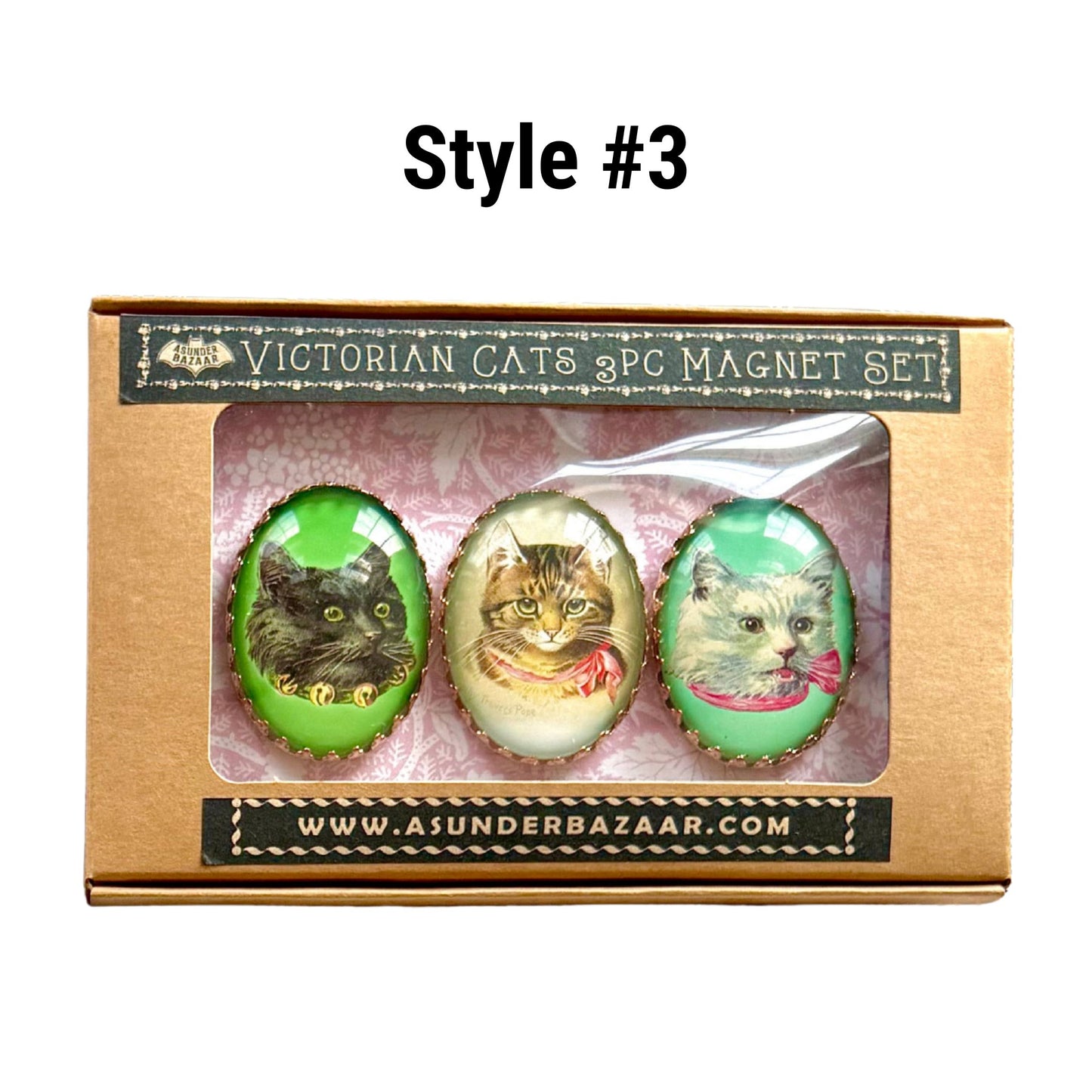 Victorian Cats 3-Piece Handmade Glass Magnets | 8 Styles