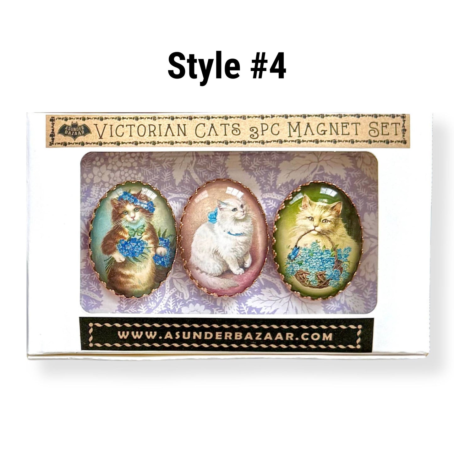 Victorian Cats 3-Piece Handmade Glass Magnets | 8 Styles