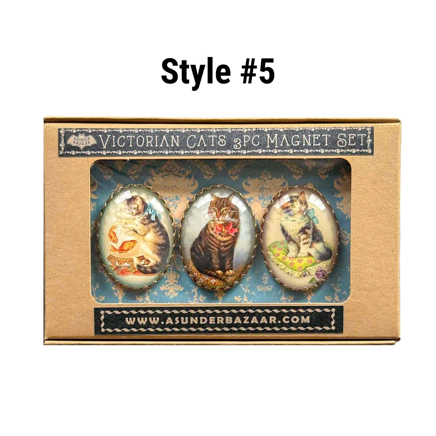 Victorian Cats 3-Piece Handmade Glass Magnets | 8 Styles