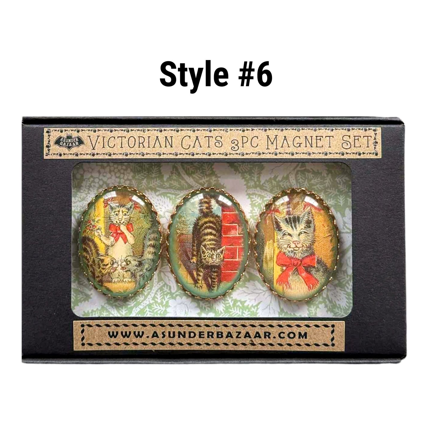 Victorian Cats 3-Piece Handmade Glass Magnets | 8 Styles