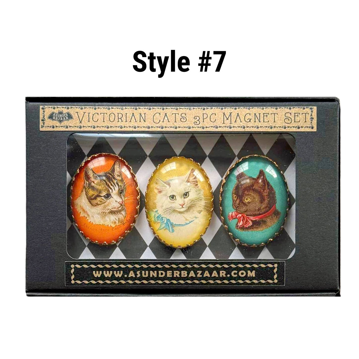 Victorian Cats 3-Piece Handmade Glass Magnets | 8 Styles