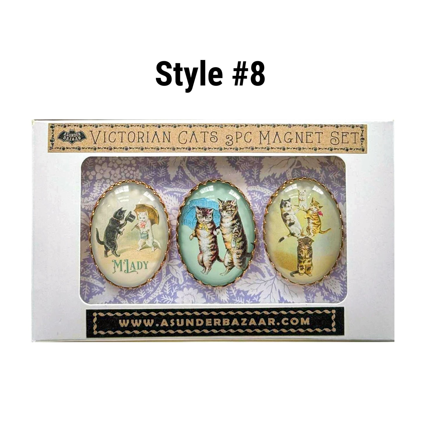Victorian Cats 3-Piece Handmade Glass Magnets | 8 Styles