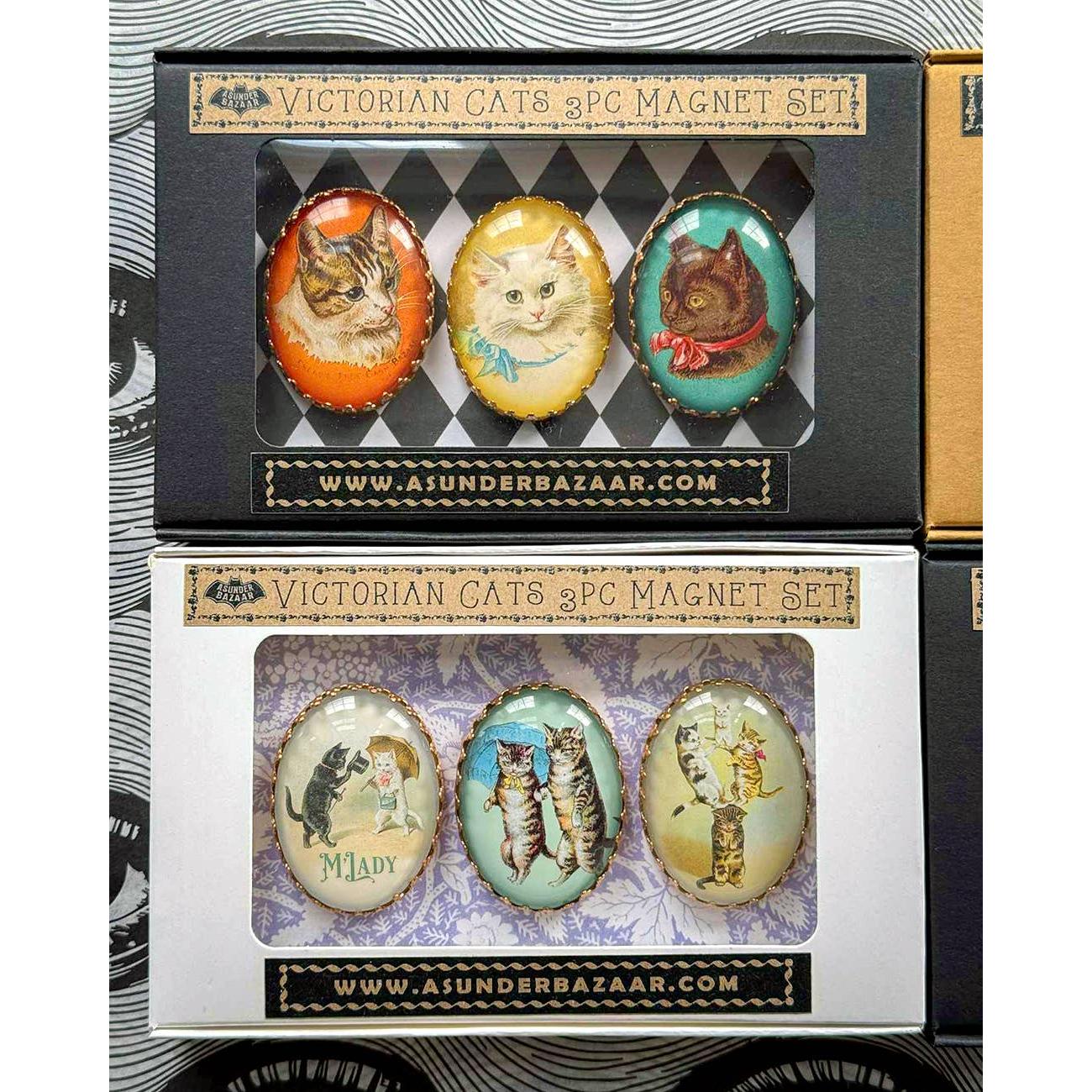 Victorian Cats 3-Piece Handmade Glass Magnets | 8 Styles