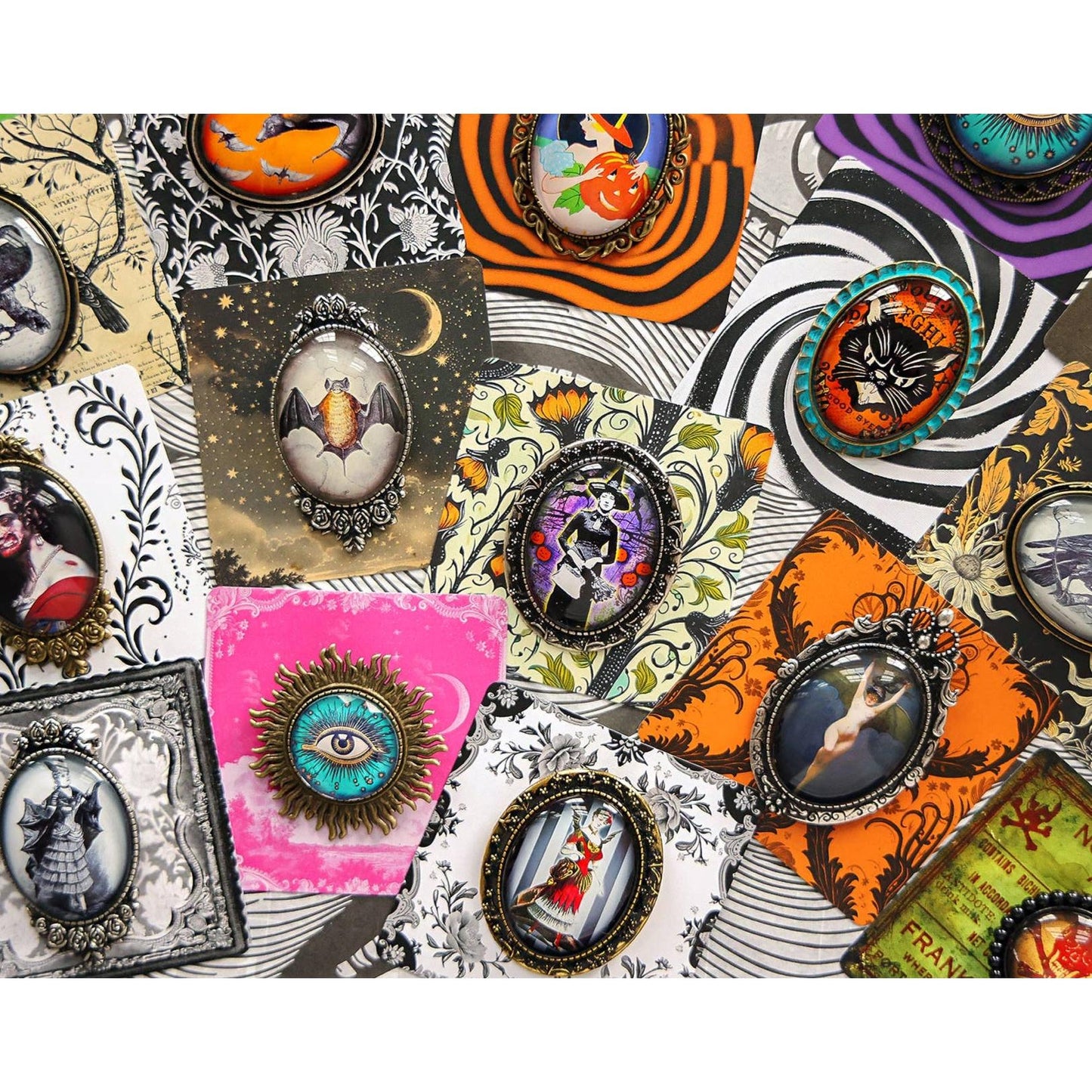 Victorian Creepy Twins Photo Brooch Vintage Halloween Art