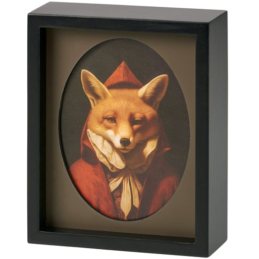 Victorian Fox Inset Box Sign | Black Wood | 4.75" x 6"
