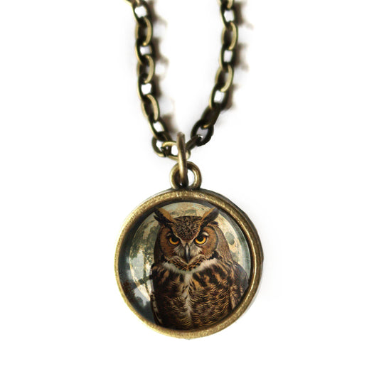 Victorian Owl Simple Reversible Glass Pendant Necklace-Divine Iguana-The Bullish Store