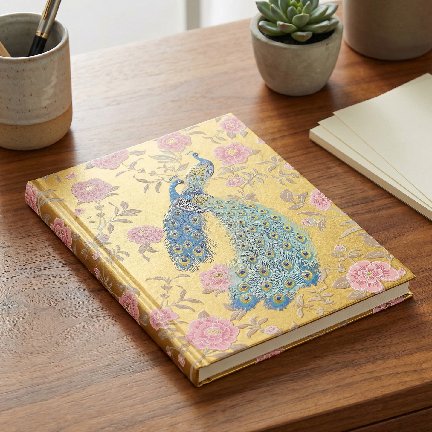 Victorian Peacock Journal | Elegant Floral Hardcover Notebook with Gold Details