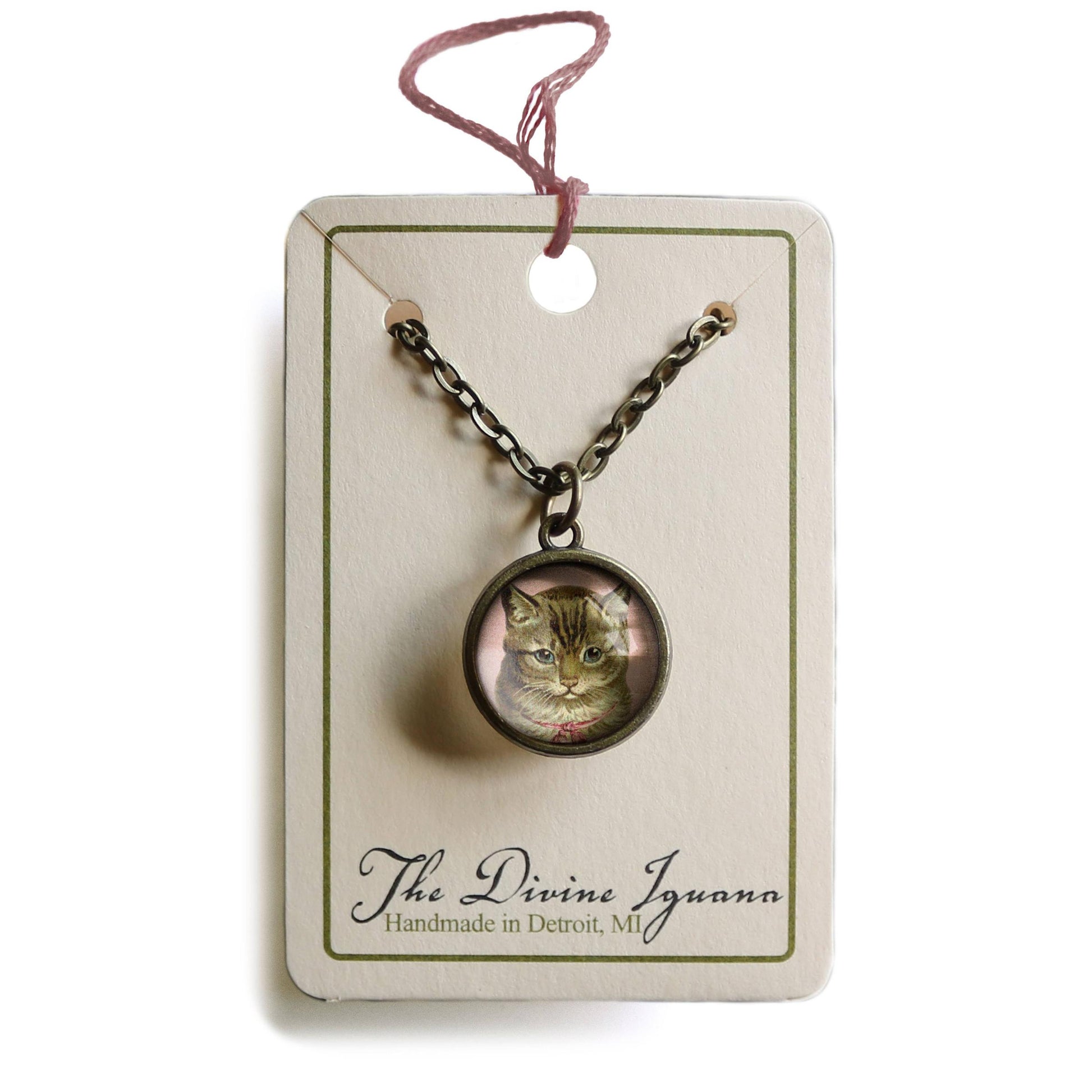 Victorian Tabby Cat Simple Reversible Pendant Necklace-Divine Iguana-The Bullish Store