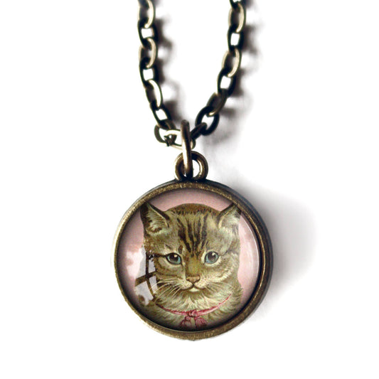 Victorian Tabby Cat Simple Reversible Pendant Necklace-Divine Iguana-The Bullish Store
