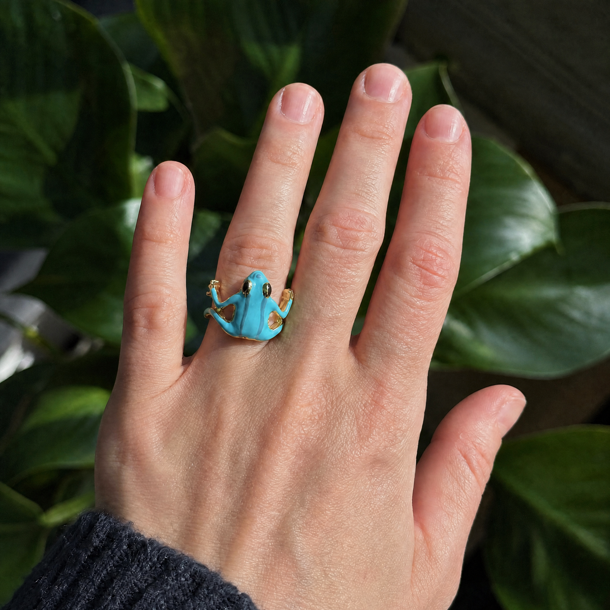 Vietnamese Blue Tree Frog Ring | Green & Gold Metal Frog Wrap Ring-Paper & Quartz-The Bullish Store