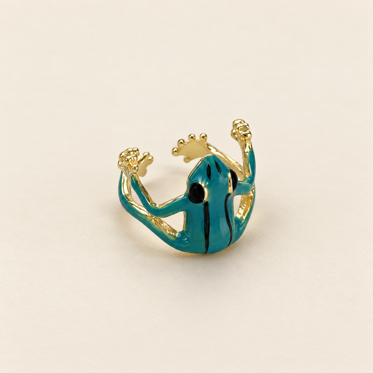 Vietnamese Blue Tree Frog Ring | Green & Gold Metal Frog Wrap Ring-Paper & Quartz-The Bullish Store