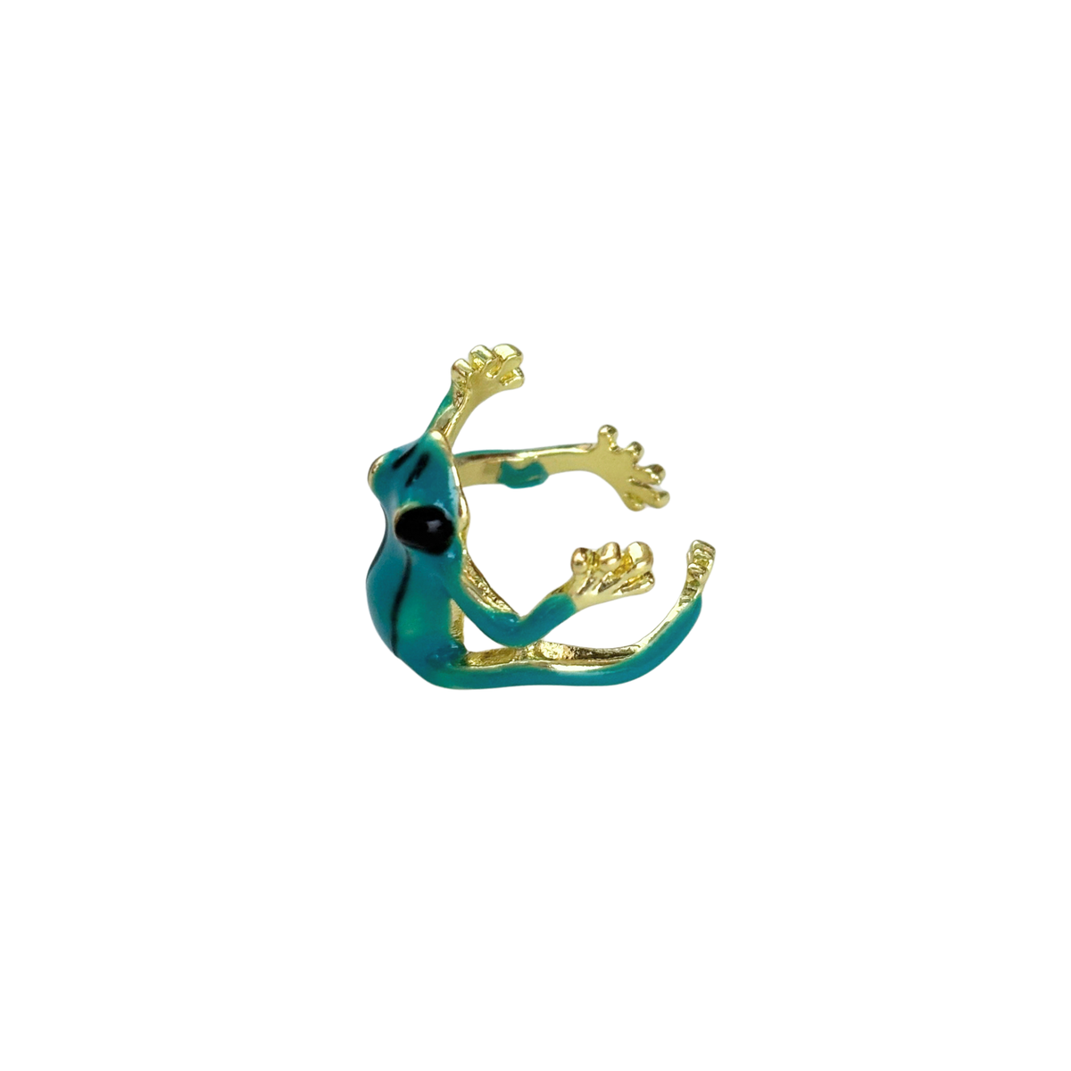 Vietnamese Blue Tree Frog Ring | Green & Gold Metal Frog Wrap Ring-Paper & Quartz-The Bullish Store