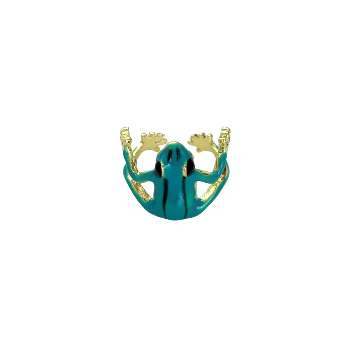 Vietnamese Blue Tree Frog Ring | Green & Gold Metal Frog Wrap Ring-Paper & Quartz-The Bullish Store