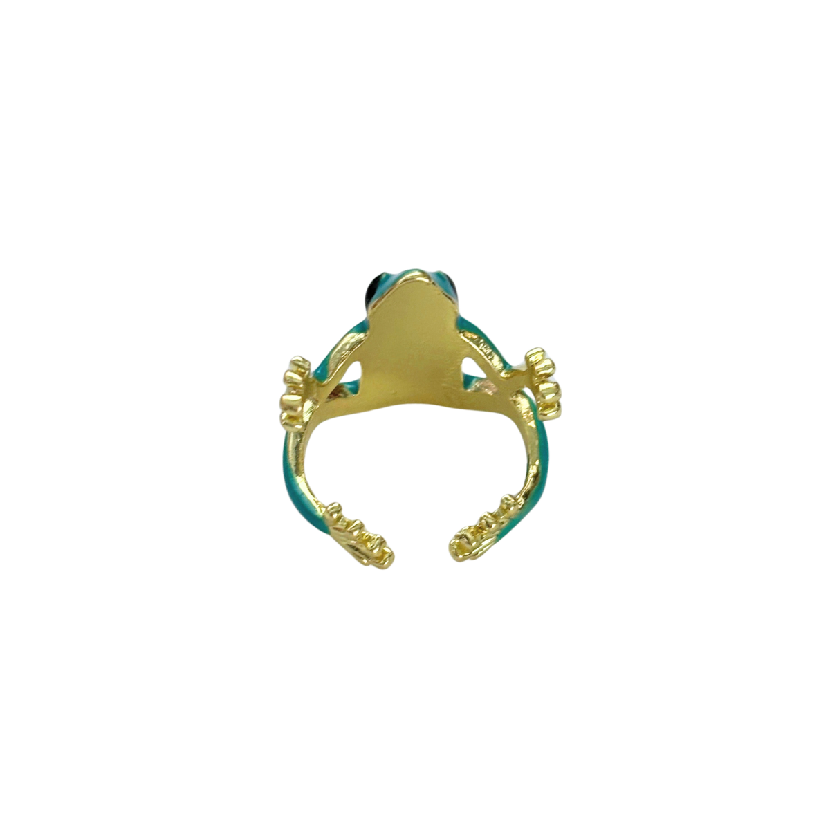 Vietnamese Blue Tree Frog Ring | Green & Gold Metal Frog Wrap Ring-Paper & Quartz-The Bullish Store