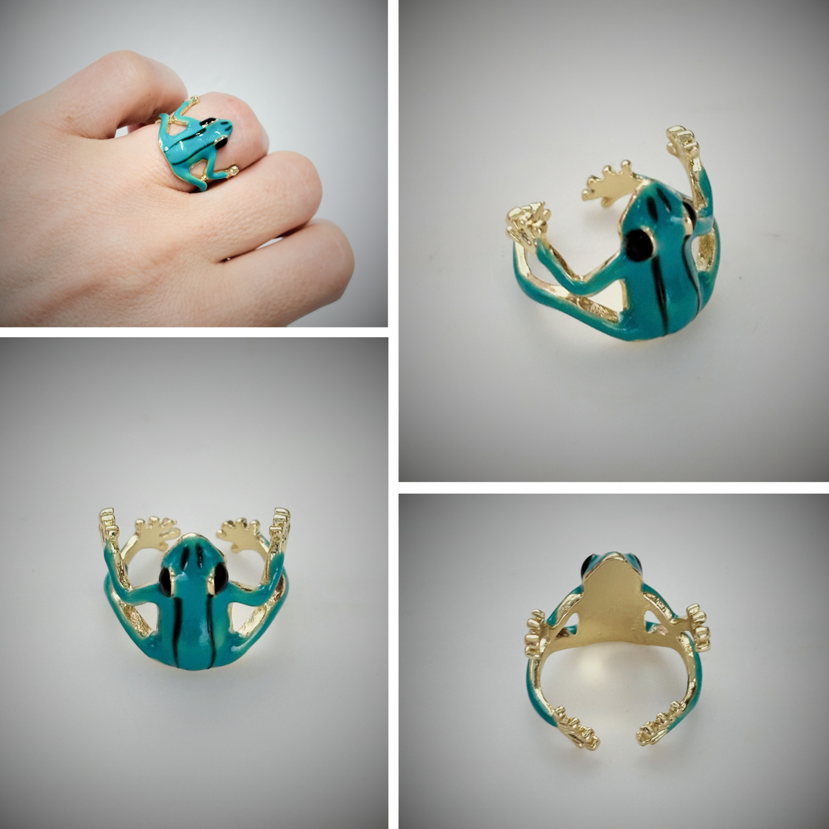 Vietnamese Blue Tree Frog Ring | Green & Gold Metal Frog Wrap Ring-Paper & Quartz-The Bullish Store