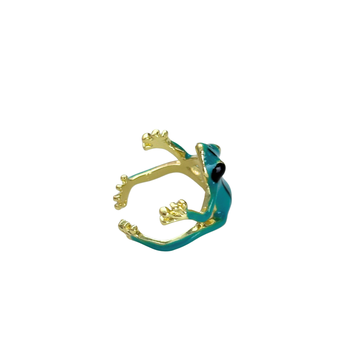 Vietnamese Blue Tree Frog Ring | Green & Gold Metal Frog Wrap Ring-Paper & Quartz-The Bullish Store