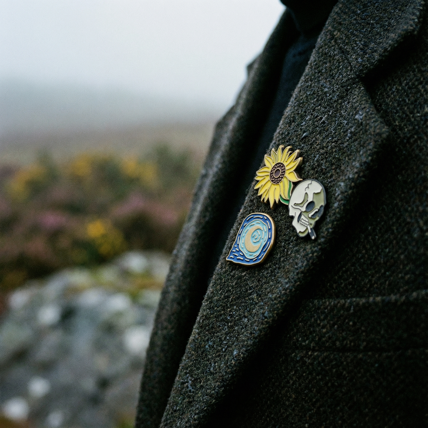 Vincent van Gogh Enamel Pins Set of 3 | Sunflower, Starry Night & Skull Art Soft Lapel Pins