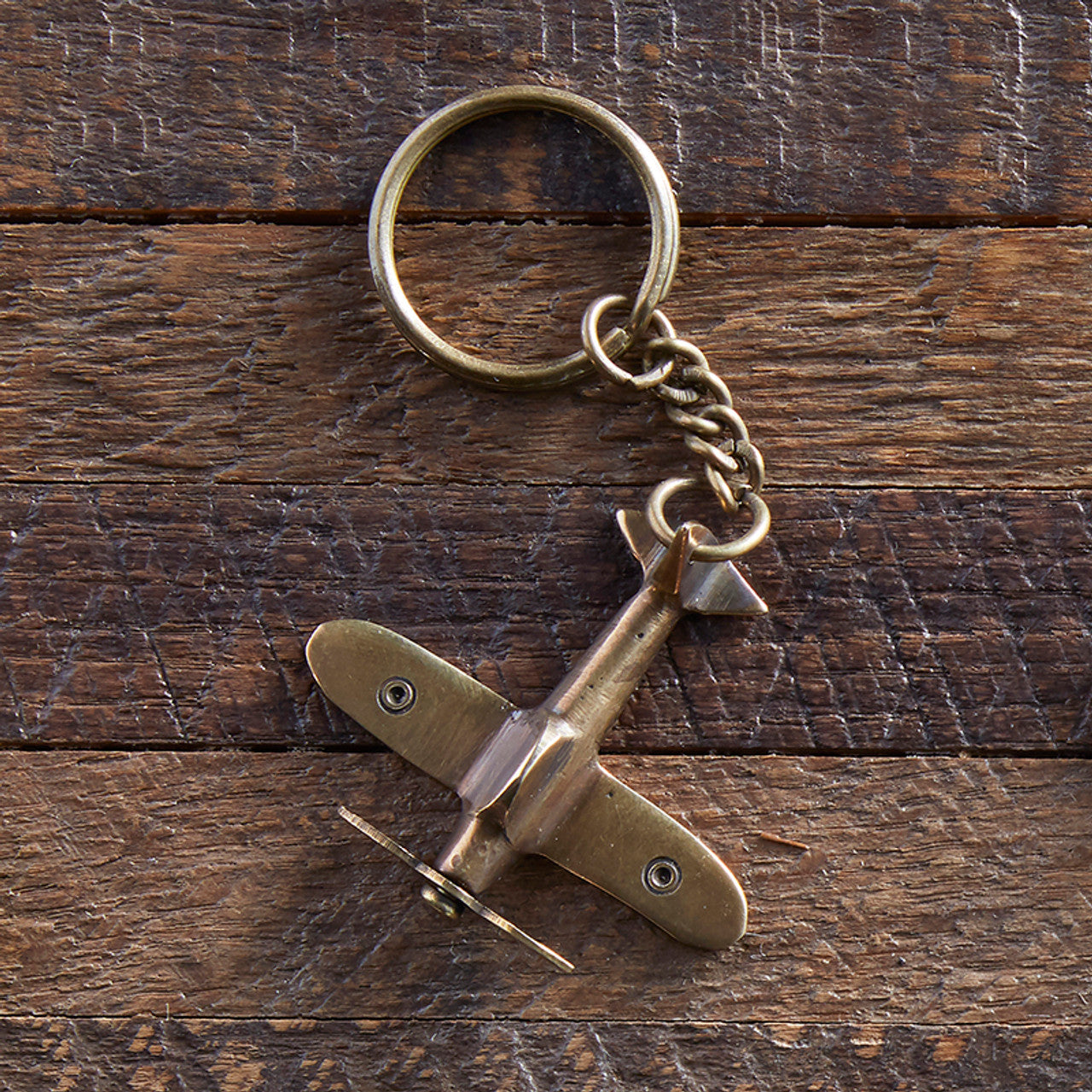 Vintage Aeroplane Keychain | Brass Keyholder Keytag in Metal Key Clasp | 4" x 1"