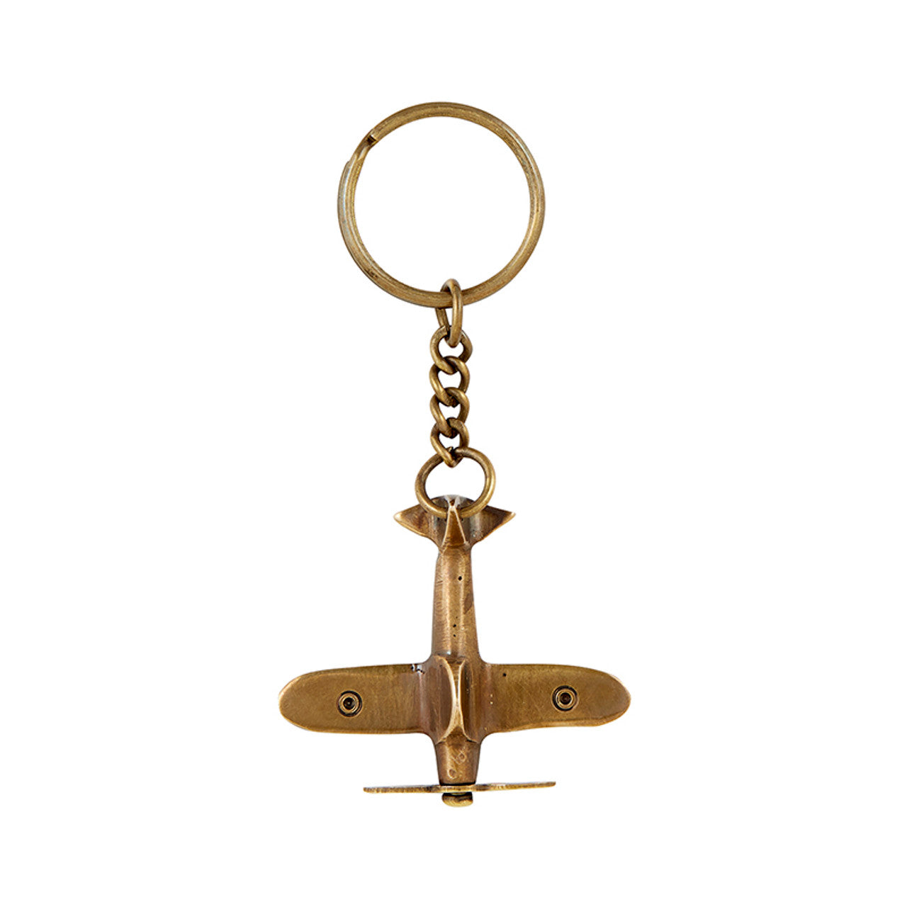 Vintage Aeroplane Keychain | Brass Keyholder Keytag in Metal Key Clasp | 4" x 1"