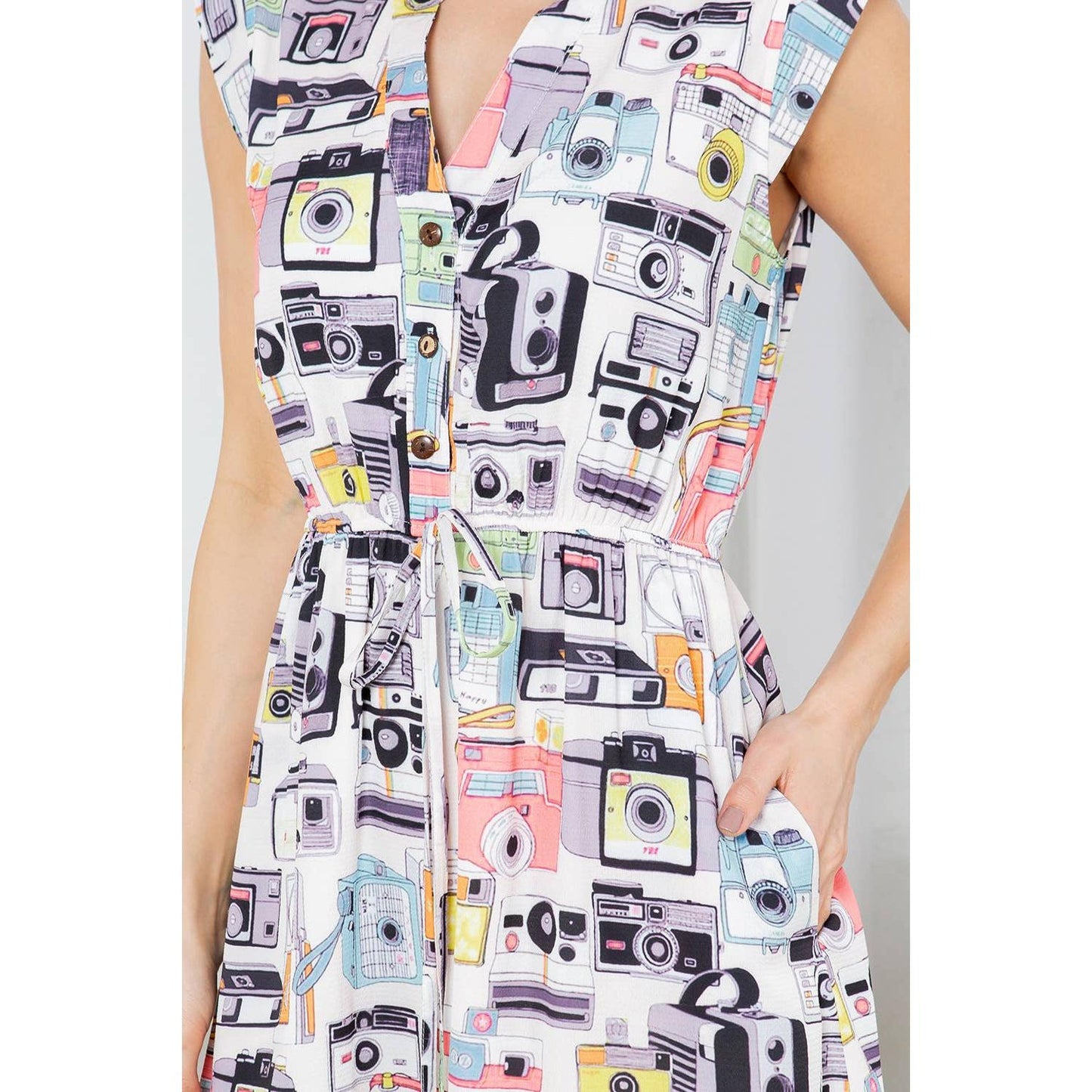 Vintage Camera Print Dress [SM-XL]