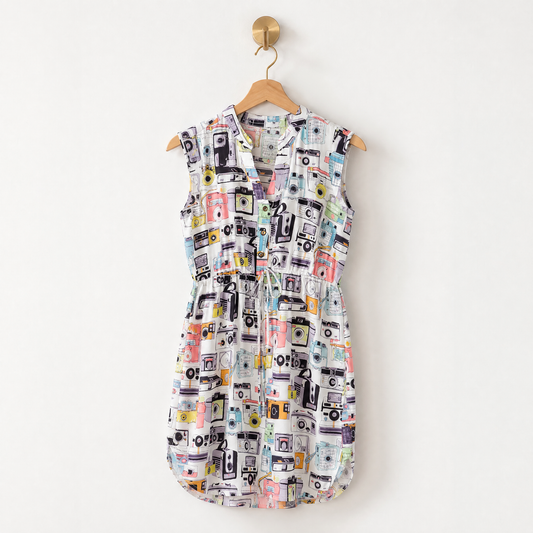 Vintage Camera Print Dress [SM-XL]