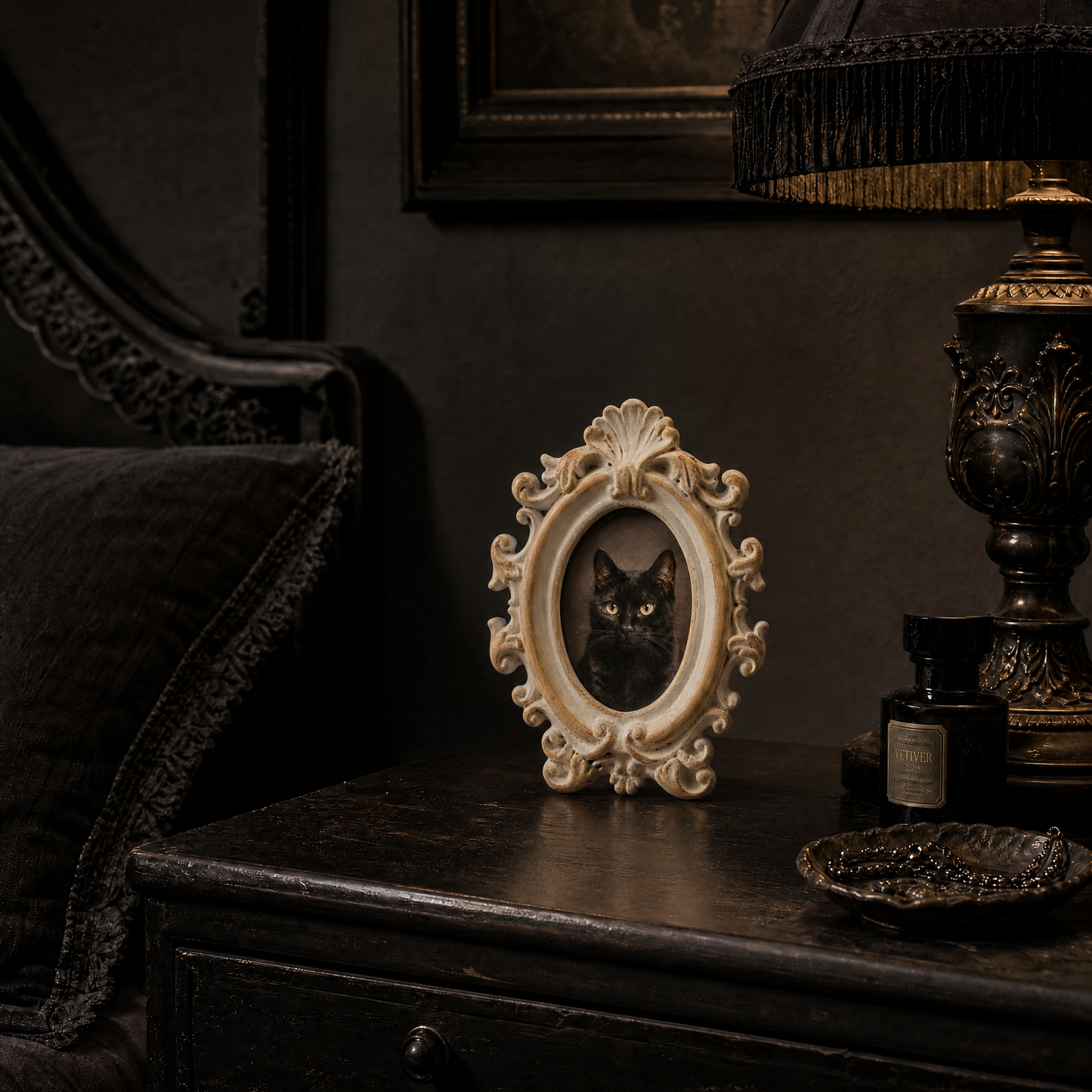 Vintage Cream Ornate Oval Photo Frame