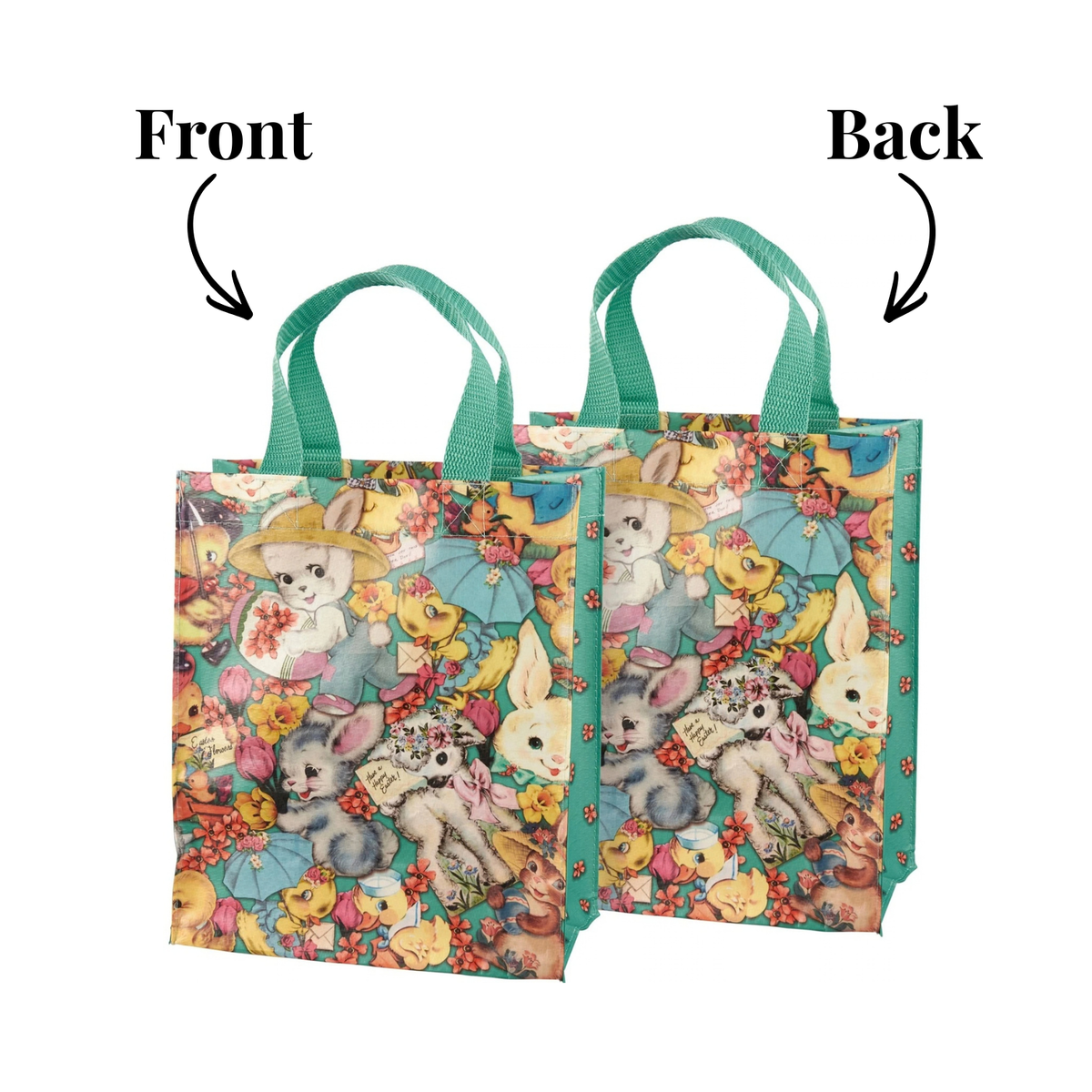 Vintage Easter Daily Tote Bag | Bunnies, Chicks, Lambs Illustrated Lunch Storage Bag | 8.75" x 10.25" x 4.75"-Primitives by Kathy-The Bullish Store