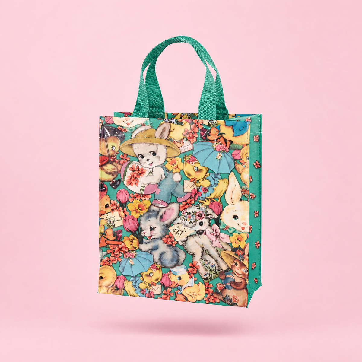 Vintage Easter Daily Tote Bag | Bunnies, Chicks, Lambs Illustrated Lunch Storage Bag | 8.75" x 10.25" x 4.75"-Primitives by Kathy-The Bullish Store