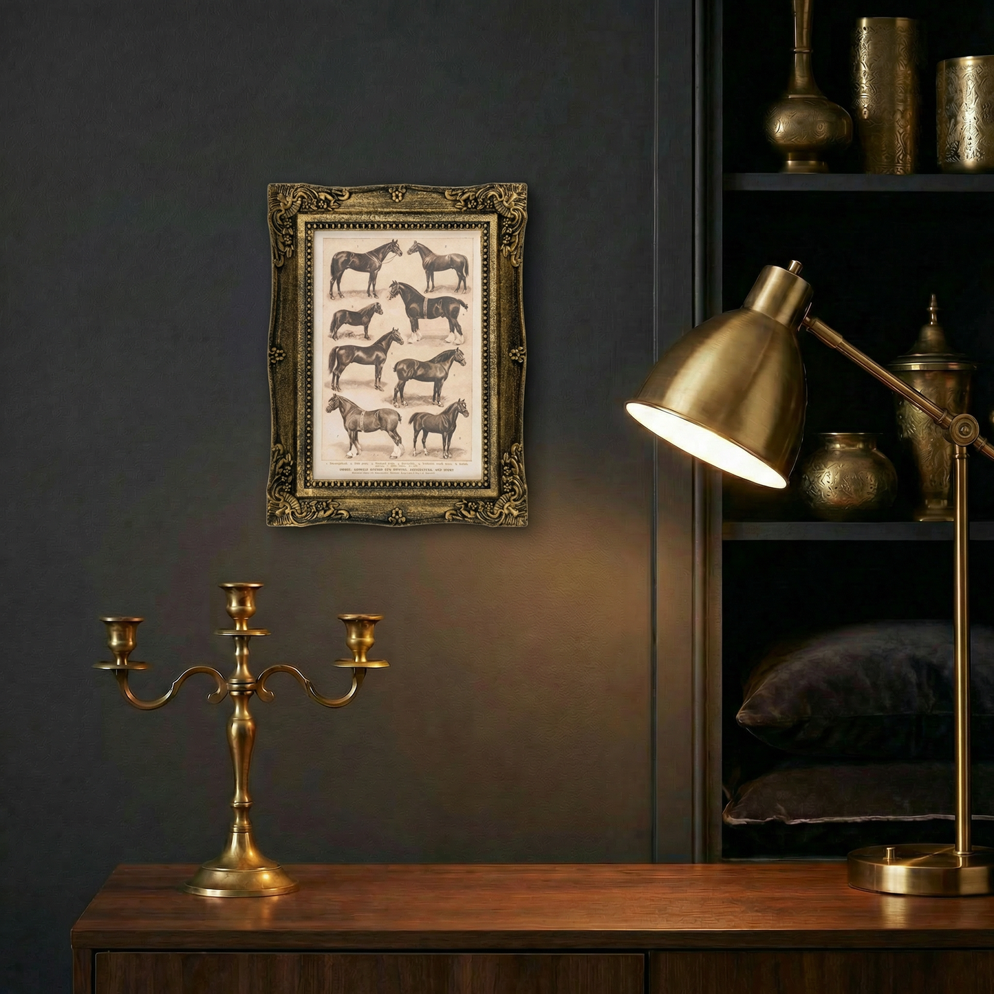 Vintage Horse Breeds Framed Wall Art | Equestrian Antique Style Decor
