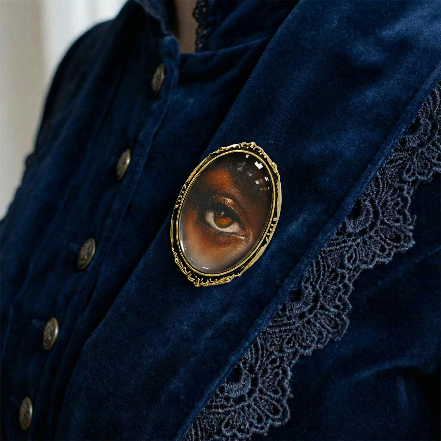 Vintage Lovers Eye Brooch African American Eye Painting Art Pin | Handmade Glass Cabochon Jewelry